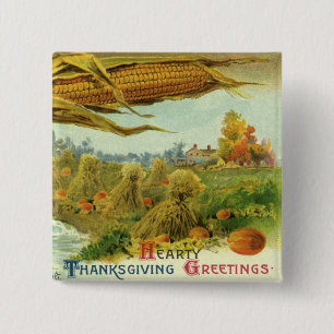 A Hearty Thanksgiving; Indian Corn and Haystacks Button