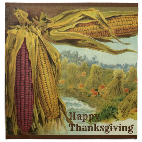 A Hearty Thanksgiving Indian Corn and Haystacks Cloth Napkin