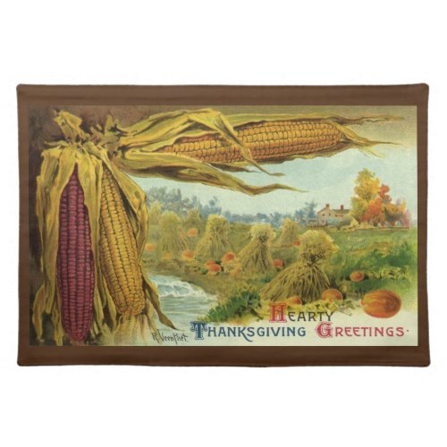 A Hearty Thanksgiving Indian Corn and Haystacks Cloth Placemat