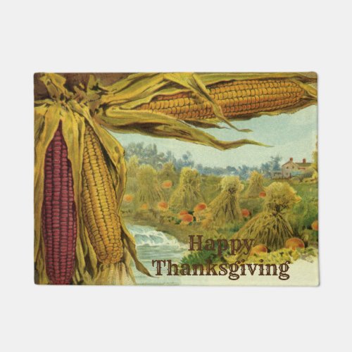 A Hearty Thanksgiving Indian Corn and Haystacks Doormat