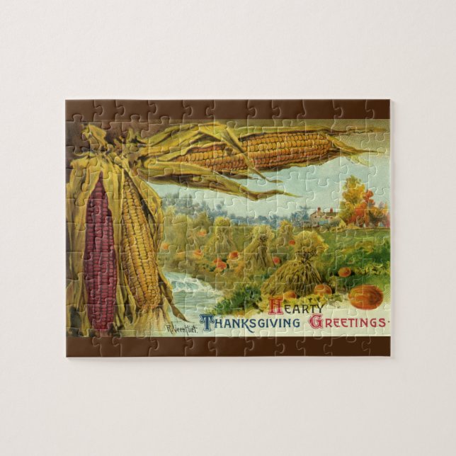 A Hearty Thanksgiving; Indian Corn and Haystacks Jigsaw Puzzle (Horizontal)