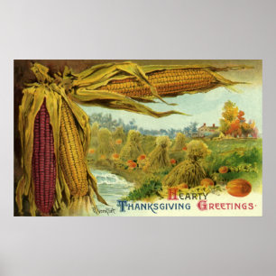 A Hearty Thanksgiving; Indian Corn and Haystacks Poster