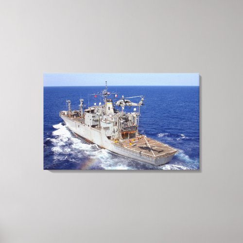 A helicopter clears the flight deck canvas print
