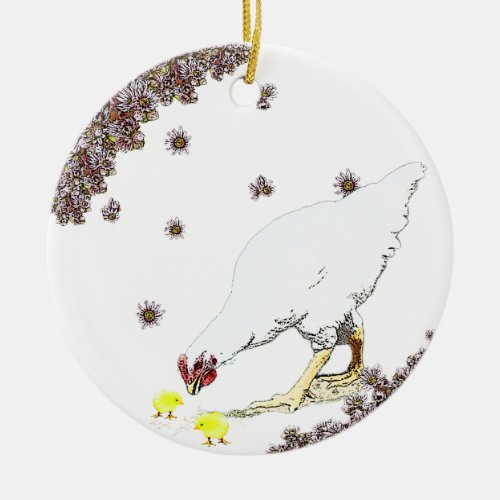 A hen and chicks ceramic ornament