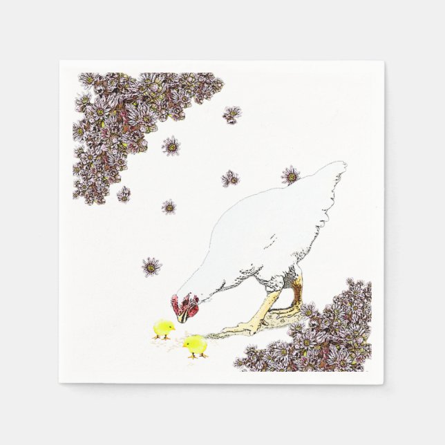 A hen and chicks paper napkins (Front)