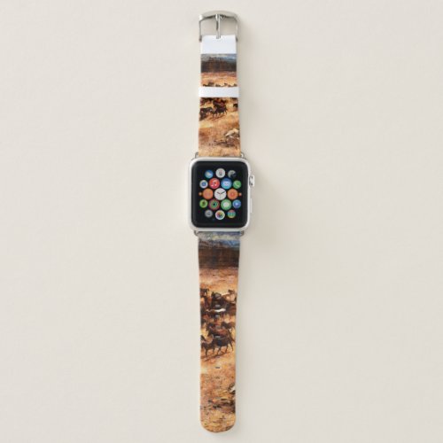 A herd of wild running horses Artistic work on th Apple Watch Band