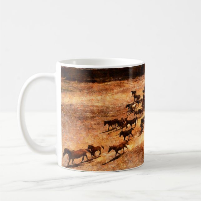 A herd of wild running horses. Artistic work on th Coffee Mug (Left)