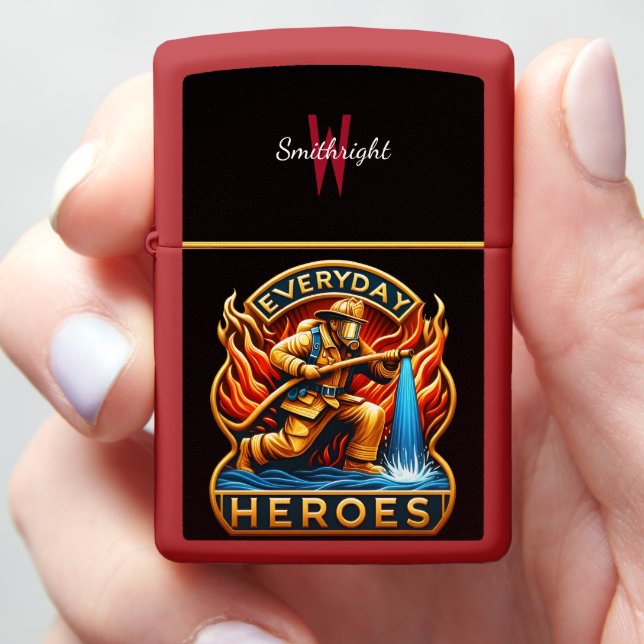 A Hero's Battle: Firefighter Taming Flames Zippo Lighter (In Hand)