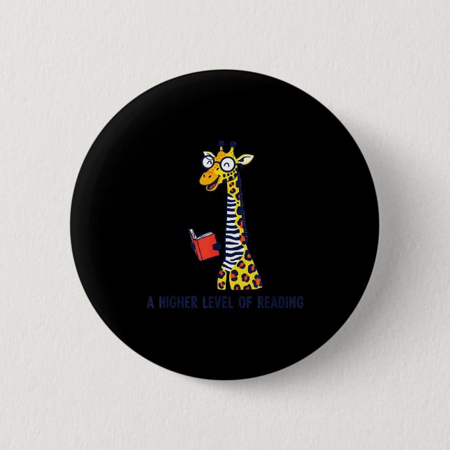 A higher level of reading funny giraffe bookworm  button (Front)