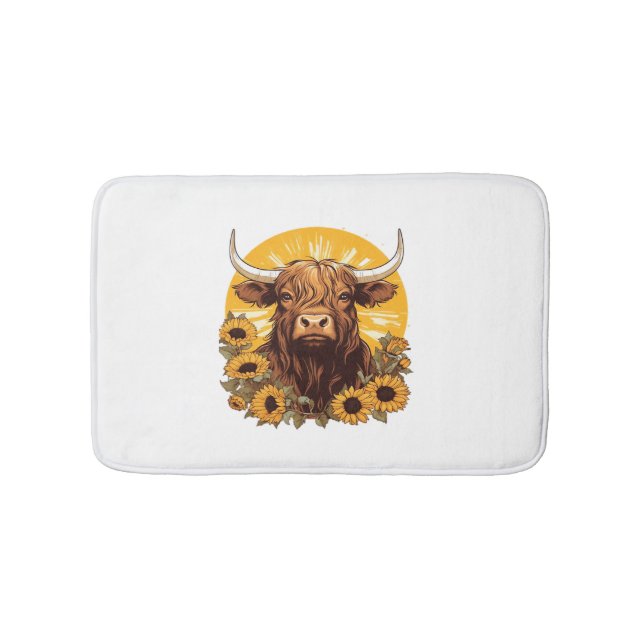 A Highland Cow Illustration with Sunflowers Classi Bath Mat (Front)