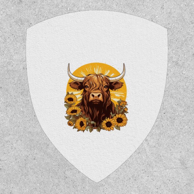 A Highland Cow Illustration with Sunflowers Classi Patch (Front)