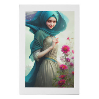 A Hijab Girl with Flowers Faux Canvas Print