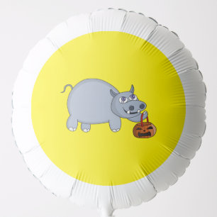 A Hippo with a Pumpkin Bag Balloon