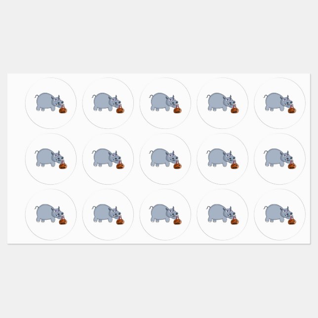 A Hippo with a Pumpkin Bag Labels (Sheet)