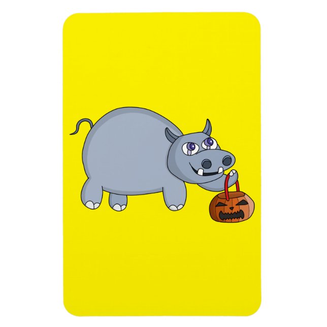 A Hippo with a Pumpkin Bag Magnet (Vertical)