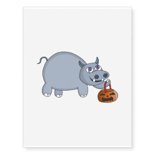 A Hippo with a Pumpkin Bag Temporary Tattoos