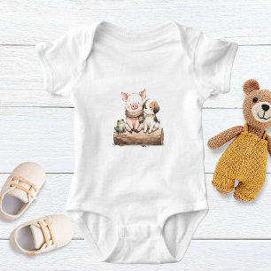 A Hog, Frog, & Dog on a Log! Cute Baby Animals  Bodysuit