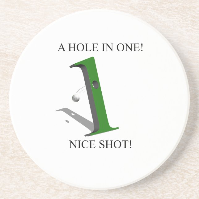 A Hole In One Golf Ball Sandstone Coaster (Front)
