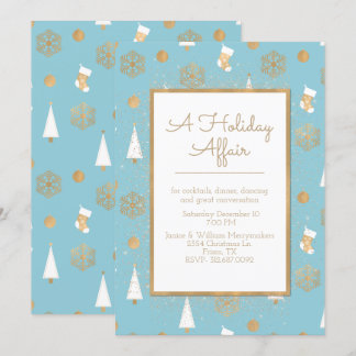 A Holiday Affair Blue and Gold Party Invitation