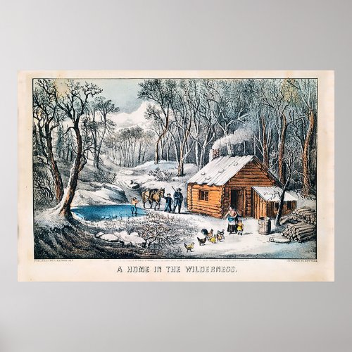 A Home in the Wilderness Currier  Ives Poster