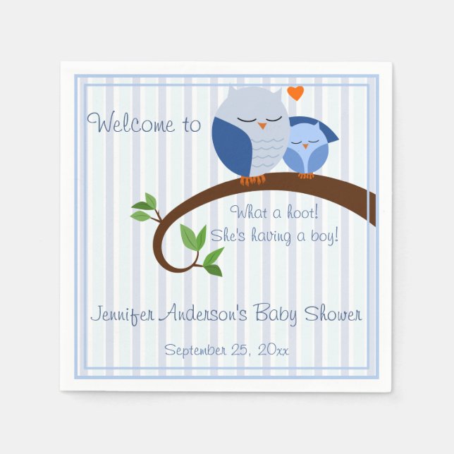 A Hoot! Blue Owls Baby Shower Napkins (Front)