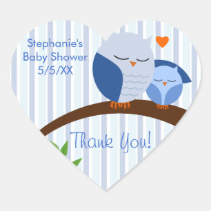 A Hoot Of A Baby Shower Blue Heart Sticker
