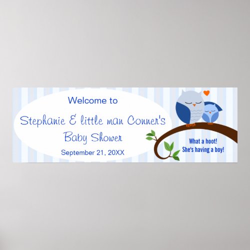 A Hoot Of A Baby Shower Blue Owls Banner Poster