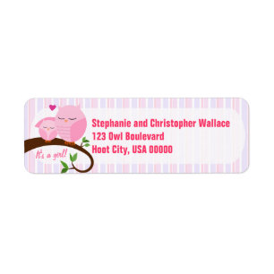 A Hoot Of A Baby Shower Pink Address Label