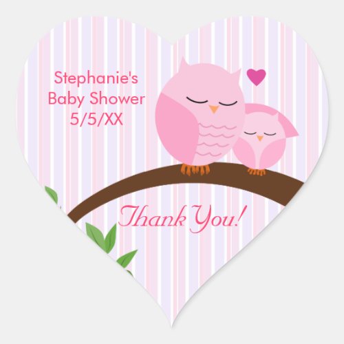 A Hoot Of A Baby Shower Pink Heart Sticker