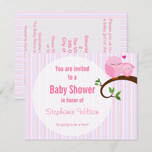 A Hoot Of A Baby Shower Pink Owl Invitation (Front/Back)
