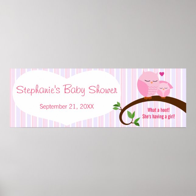 A Hoot Of A Baby Shower Pink Owls Banner Poster (Front)
