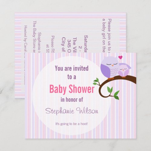 A Hoot Of A Baby Shower Purple Owl Invitation