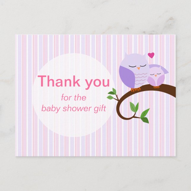 A Hoot Of A Baby Shower Purple Thank You Postcard (Front)