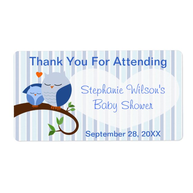 A Hoot Owl Baby Shower Boy Favor Label (Front)
