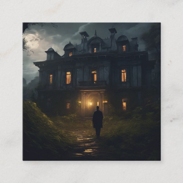 A horrific mansion  square business card (Front)