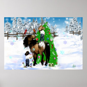 A Horse and Kid Christmas Oval Poster