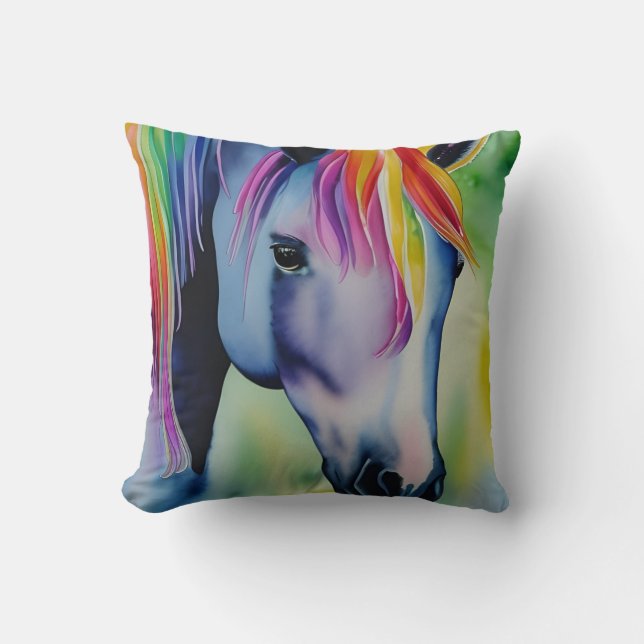 A Horse in Fun Colors Throw Pillow (Front)