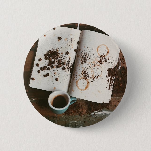 A Hot Mess Coffee with Stained Book and Beans Button (Front)
