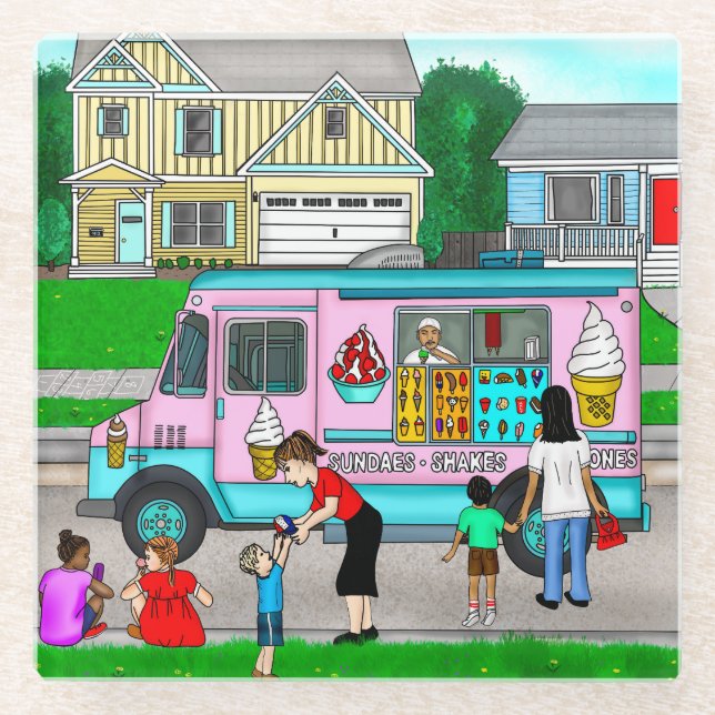 A Hot Summer Day | A Whimsical Illustration Glass Coaster (Front)