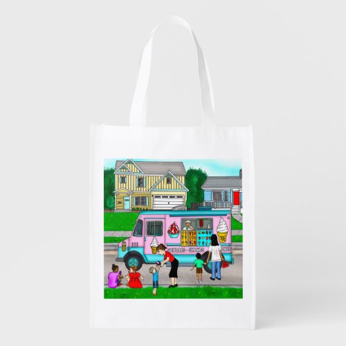 A Hot Summer Day  A Whimsical Illustration Grocery Bag
