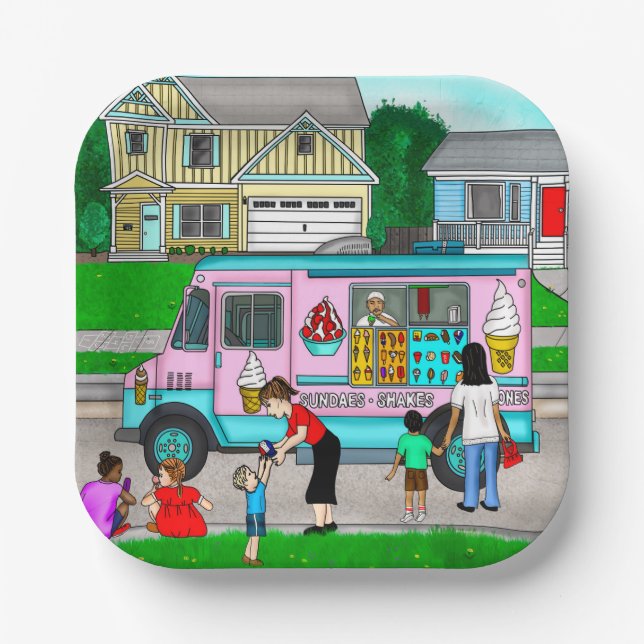 A Hot Summer Day | A Whimsical Illustration Paper Plates (Front)