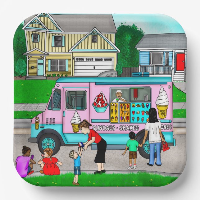 A Hot Summer Day | A Whimsical Illustration Paper Plates (Front)