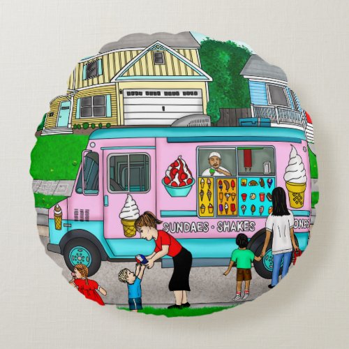 A Hot Summer Day  A Whimsical Illustration Round Pillow