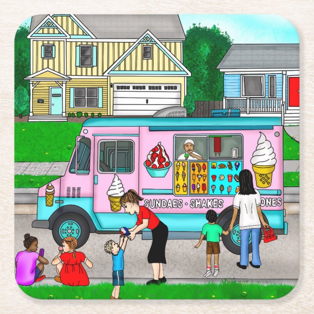 A Hot Summer Day | A Whimsical Illustration Square Paper Coaster (Front)