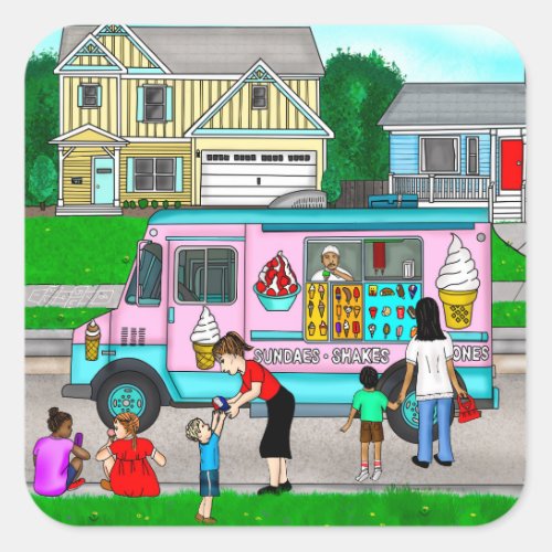 A Hot Summer Day  A Whimsical Illustration Square Sticker