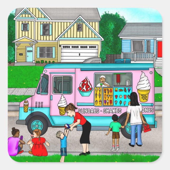A Hot Summer Day | A Whimsical Illustration Square Sticker (Front)