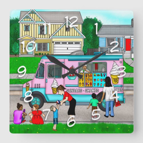 A Hot Summer Day  A Whimsical Illustration Square Wall Clock