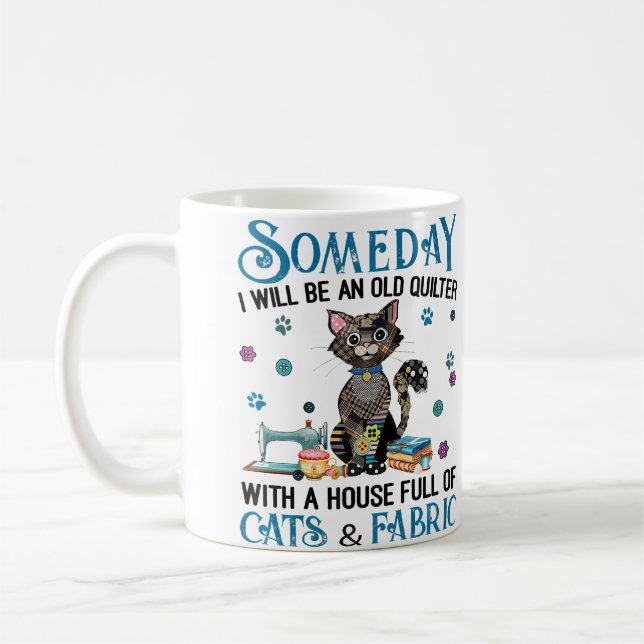 A House Full Of Cats And Quilting Fabric Coffee Mug (Left)