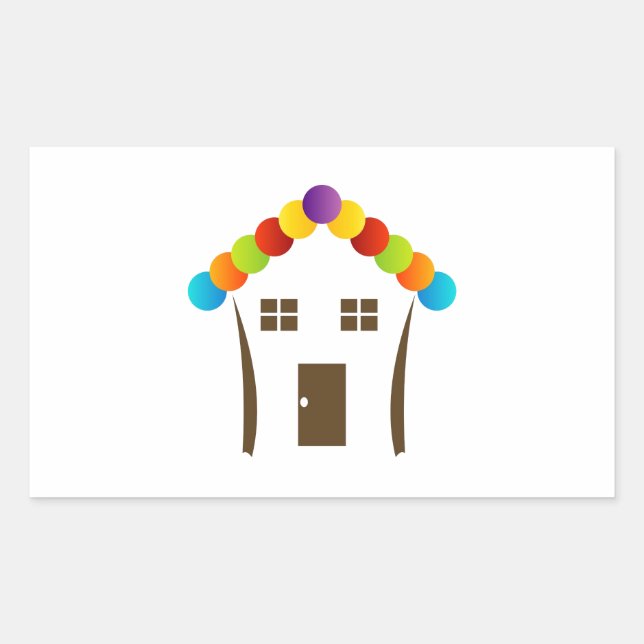 A house graphic with a colorful roof rectangular sticker (Front)