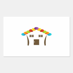 A house graphic with a colorful roof rectangular sticker